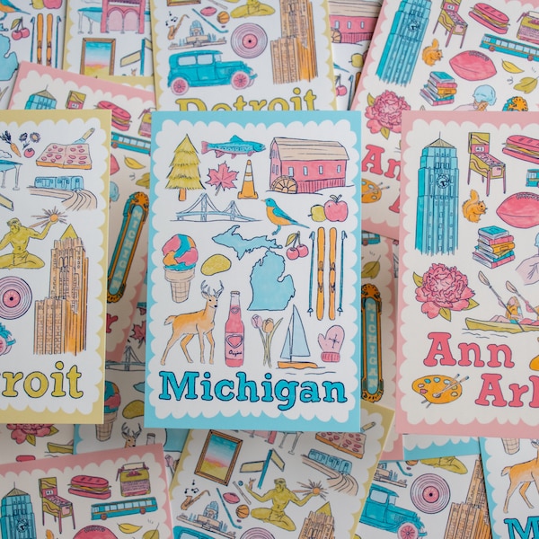 Michigan Ann Arbor Detroit Postcard Print 4x6" Wall Art Great Lakes Souvenir Michigan Merch Greetings from Michigan