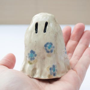 Handmade Ghost Figurine: Pastel Floral Halloween Decor