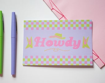 Howdy Postcard Print Cowgirl Wall Art 4x6" Yeehaw Pastel Print