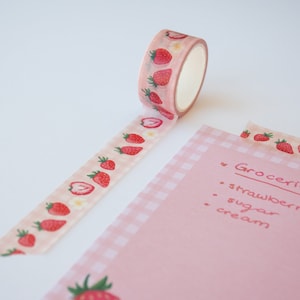 Strawberry Washi Tape 2 cm x 5m Cute Pink  Gingham Cottagecore Decorative Tape Gift