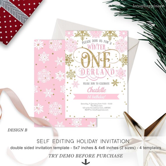 Pink and Gold, Winter ONEderland Invitation, 1st birthday invitation for girl, Winter Birthday Party, First Birthday Girl, 1st Birthday Girl Il_570xn
