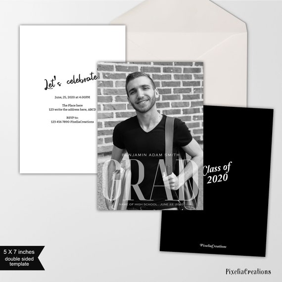 Modern, typography, Class of 2020, Graduation announcement template, Graduation announcement for boy, Instant download, Printable, 5x7" Il_570xn