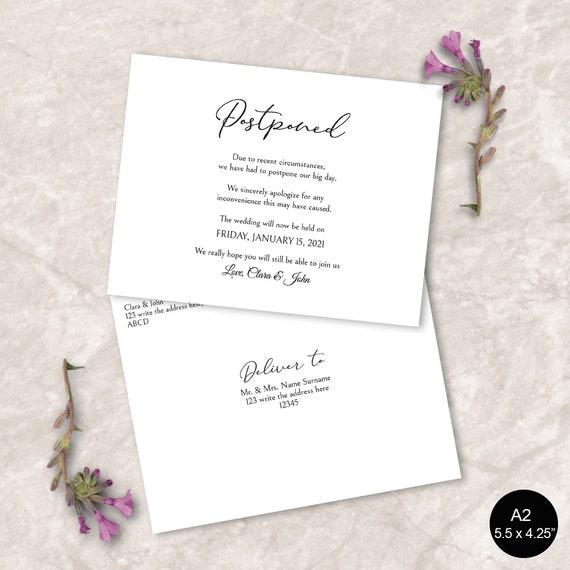 Wedding postponed announcement template, change of plans digital template, Printable, postponement for all events, A2, US size Il_570xn