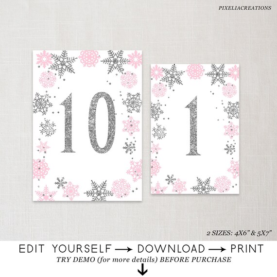Winter wonderland, Winter Party, Table number, for winter birthday, winter baby shower, printable, Instant download, editable number. Il_570xn