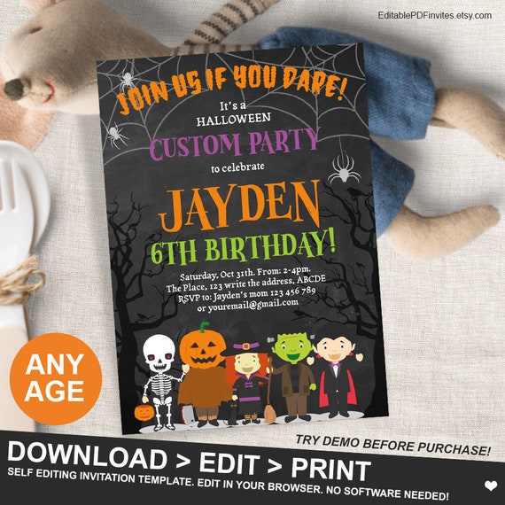 Halloween, Birthday, Party, Invitation, Custom Party, Spooktacular, Halloween Party, for Kids, Spooky Celebration, Fall Birthday, 5x7" Il_570xn