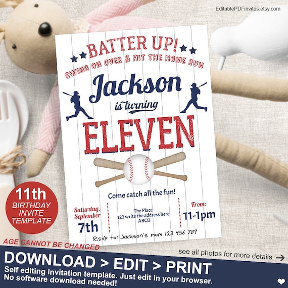 sport birthday baseball invite baseball party 11th birthday