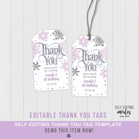 Winter Wonderland, Thank you tag, Winter Birthday Party, Favor Tags, Printable, Winter Baby Shower, Party Supplies, Lavender silver Il_570xn