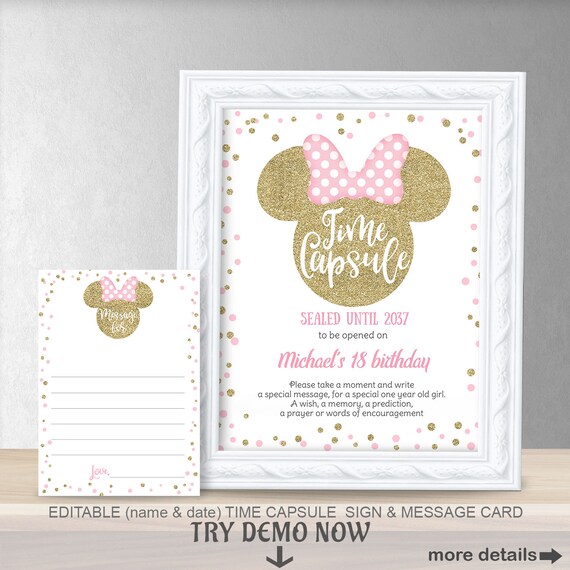 Free Pink And Gold First Birthday Time Capsule Printables