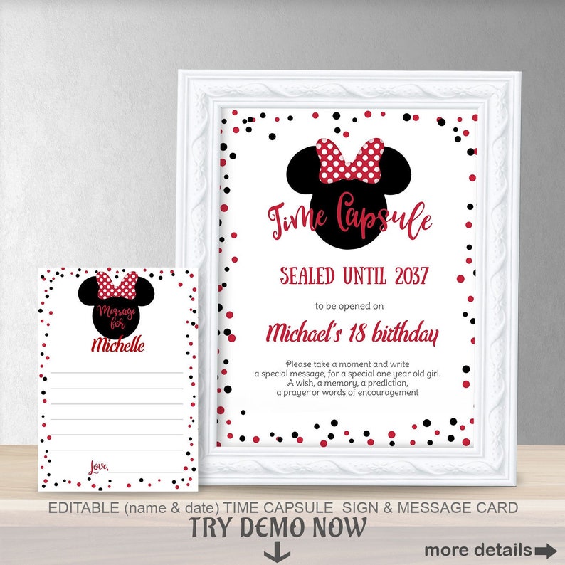 Minnie Mouse Birthday Girl 1st Birthday Time Capsule First Etsy