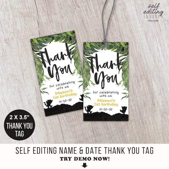 Boy,Birthday Thank You Tag, King of all wild things, Wild rumpus, First birthday Tag, Wild One Birthday, Favor Tag, Template, Self Editing Il_570xn