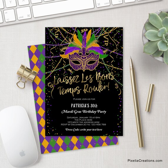 Women 30th birthday invitation, Mardi Gras birthday invitation, Adult birthday invitation template, Printable, Instant download Il_570xn