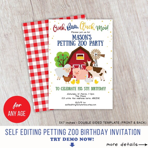 Farm Birthday Invitation, Barnyard Birthday, Boy, Farm Animals, Petting Zoo Party, Summer Birthday, Printable Invitations, Self Editing Il_570xn
