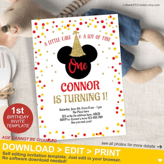 Mickey Mouse 1St Birthday Invitation Template Free from i.etsystatic.com