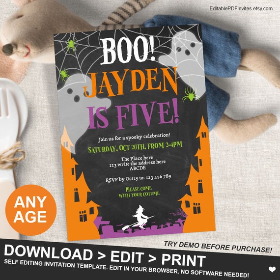 Halloween, Birthday, Party, Invitation, Custom Party, Spooktacular, Halloween Party, for Kids, Spooky Celebration, Fall Birthday, 5x7" Il_570xn
