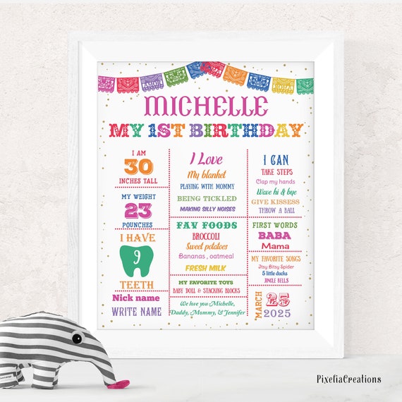 Birthday stat Poster, 1st Fiesta, Birthday milestones poster, Cinco de mayo, Fiesta Birthday Decoration, Instant download. Il_570xn