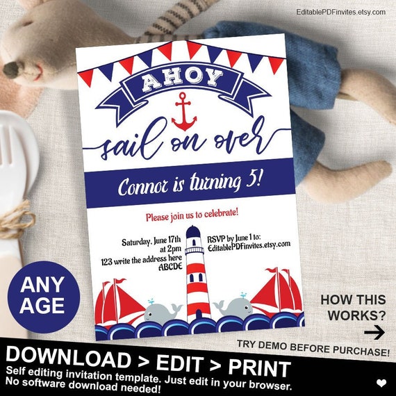nautical birthday invitation nautical