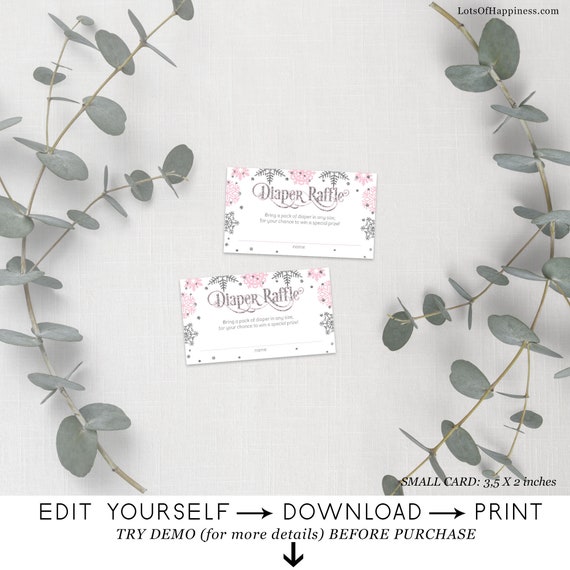 Winter Wonderland, Baby Shower, Diaper Raffle Card, Pink silver, Winter Baby Shower, Baby Shower games, Printable, Instant Download. Il_570xn