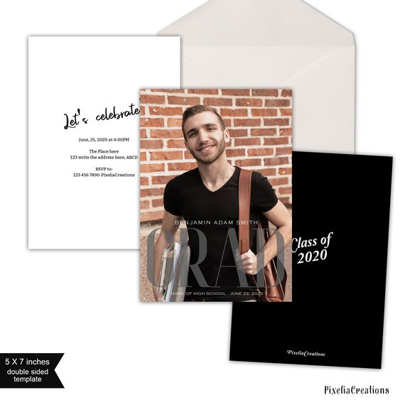 Modern, typography, Class of 2020, Graduation announcement template, Graduation announcement for boy, Instant download, Printable, 5x7" Il_570xn
