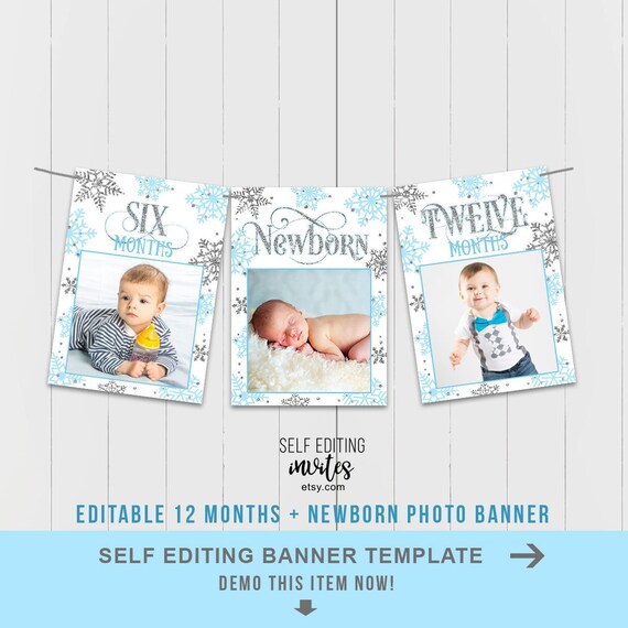 Winter Onederland Photo Banner 12 Months 1st Birthday Printable