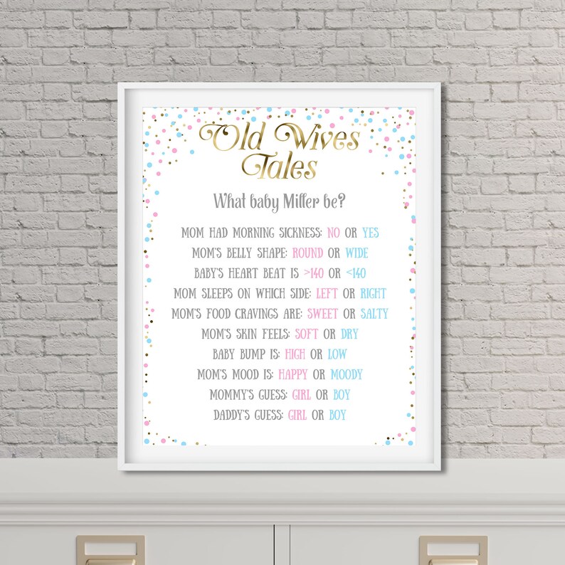 Gender reveal Old wives tales game Printable Gender reveal | Etsy