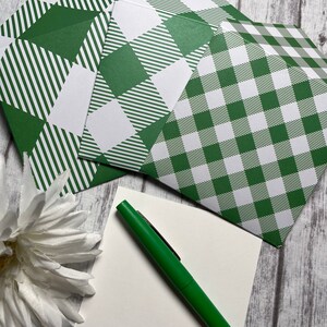 Kelly Green & White Plaid Mini Envelopes, Note Cards, Set of 3 Envelopes, Journal Envelopes