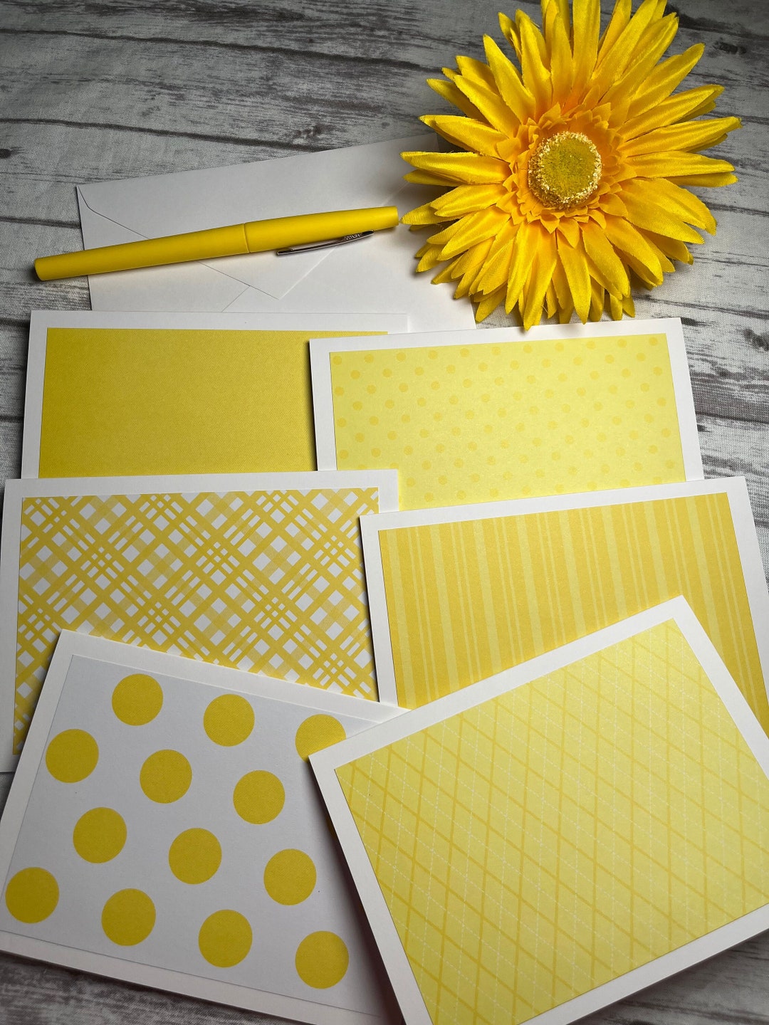 Yellow and White Note Cards, Note Cards 5.5 X 4, Set of 6 Note Cards ...