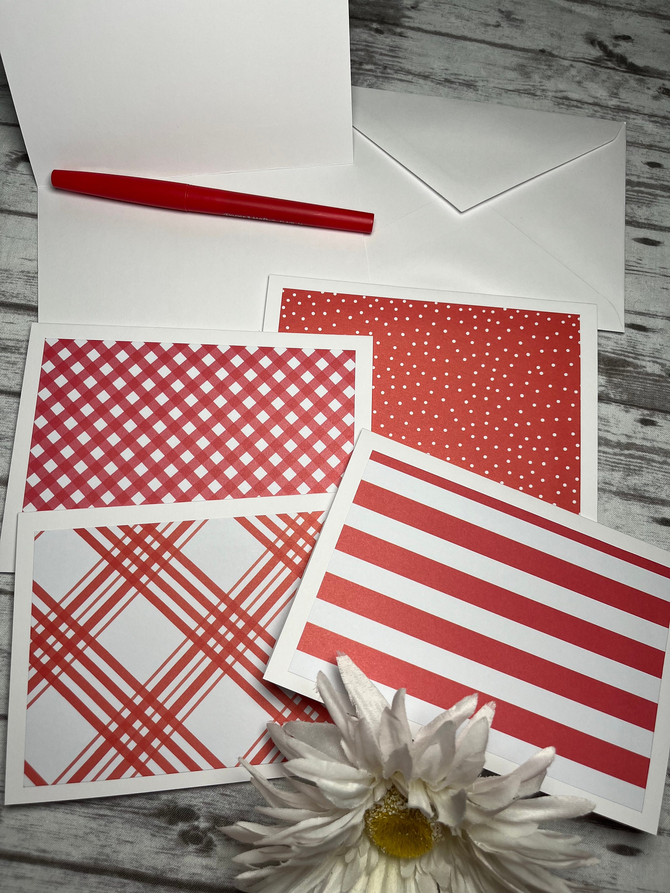 Red and White Note Cards, Note Cards 5.5 X 4, Set of 5 Note Cards ...