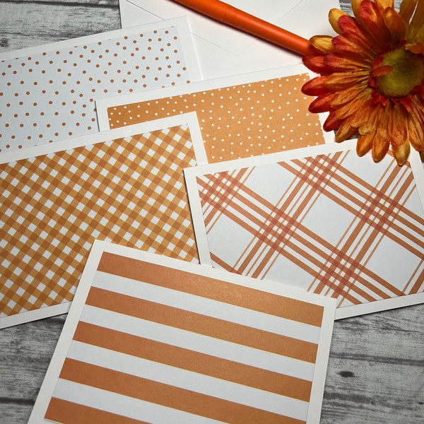 Orange and White Note Cards, Note Cards 5.5 x 4, Set of 5 Note Cards, Blank Cards