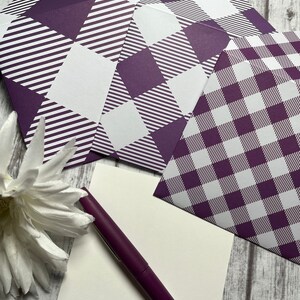 Purple & White Plaid Mini Envelopes, Note Cards, Set of 3 Envelopes, Journal Envelopes