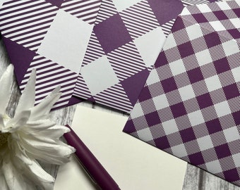 Purple & White Plaid Mini Envelopes, Note Cards, Set of 3 Envelopes, Journal Envelopes