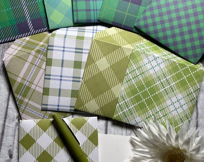 Green Plaids Mini Envelopes, Note Cards, Set of 10 Envelopes, Journal ...