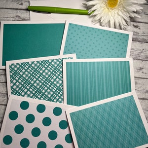 Aqua and White Note Cards, Note Cards 5.5 x 4, Set of 6 Note Cards, Blank Cards