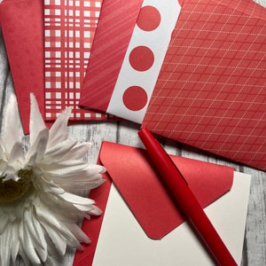 Red Mini Envelopes, Note Cards, Set of 6 Envelopes, Journal Envelopes