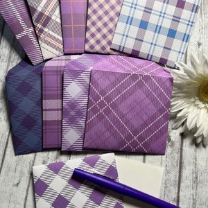 Purple Plaids Mini Envelopes, Note Cards, Set of 10 Envelopes, Journal Envelopes