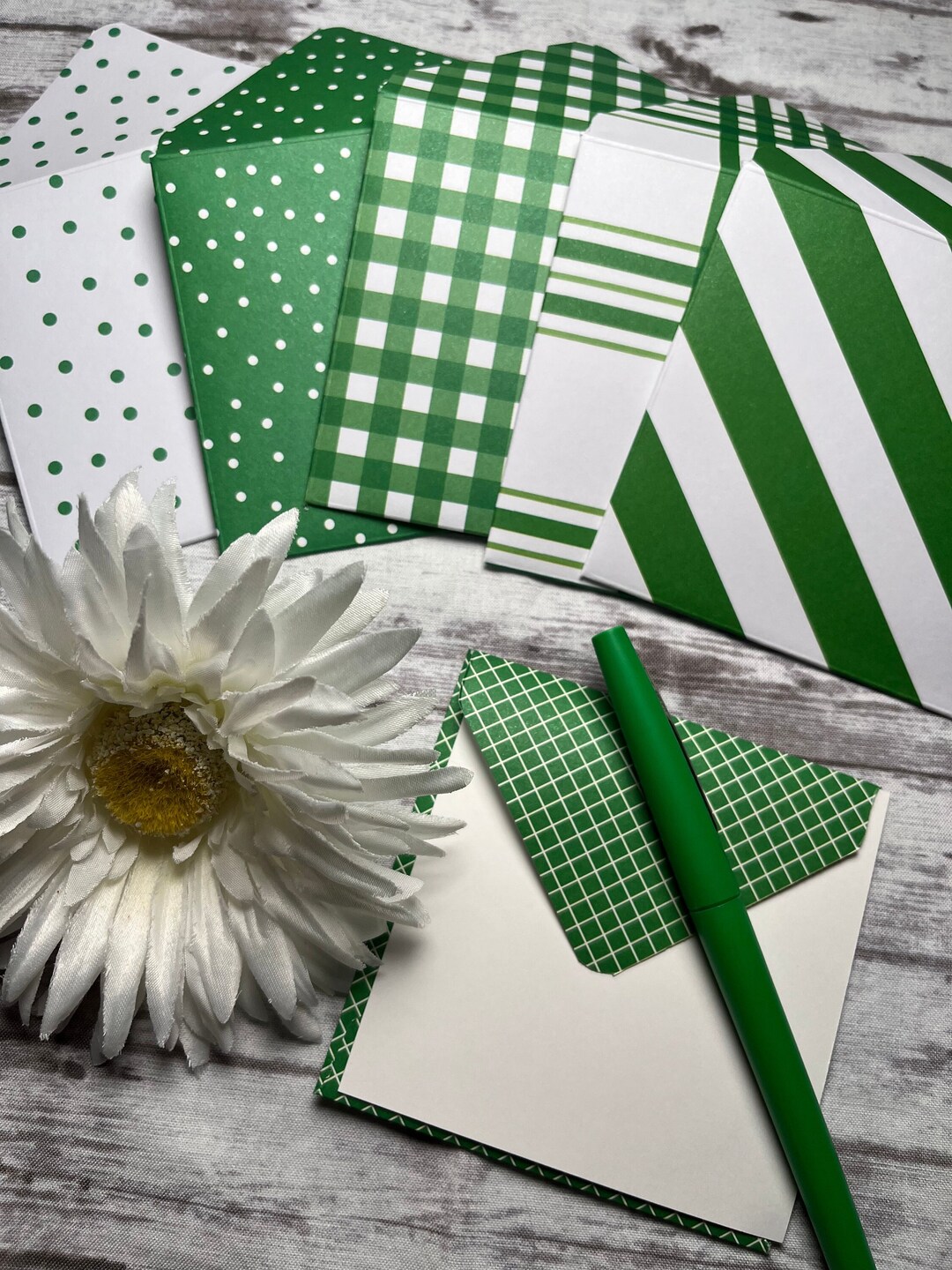 Green Mini Envelopes, Note Cards, Set of 6 Envelopes, Journal Envelopes ...