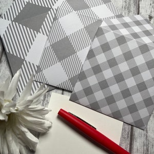 Gray & White Plaid Mini Envelopes, Note Cards, Set of 3 Envelopes, Journal Envelopes
