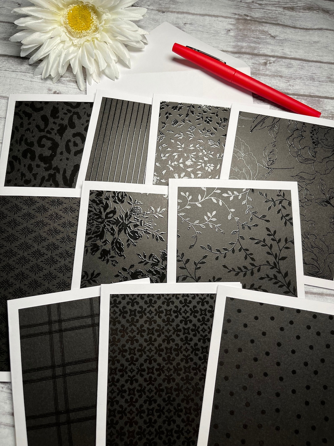 Black and White Note Cards, Note Cards 5.5 X 4, Set of 10 Note Cards ...