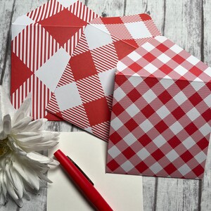 Red & White Plaid Mini Envelopes, Note Cards, Set of 3 Envelopes, Journal Envelopes