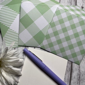 Mint Green & White Plaid Mini Envelopes, Note Cards, Set of 3 Envelopes, Journal Envelopes