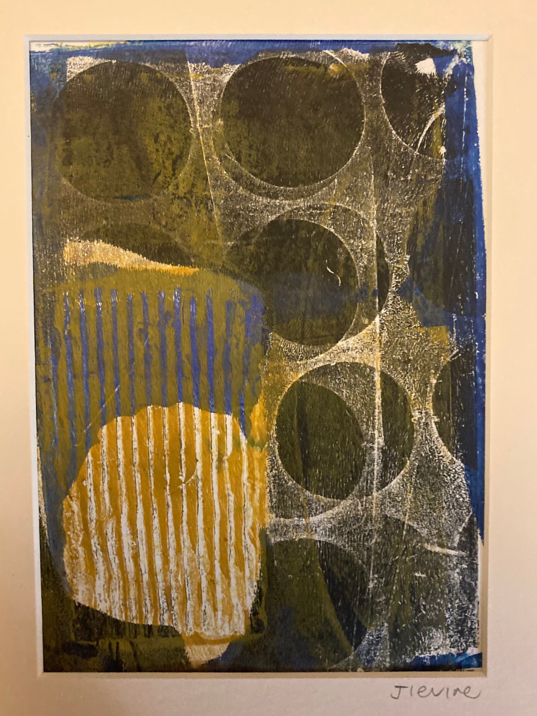 mounted and signed. SALE abstract monoprint piece by Jess Levine