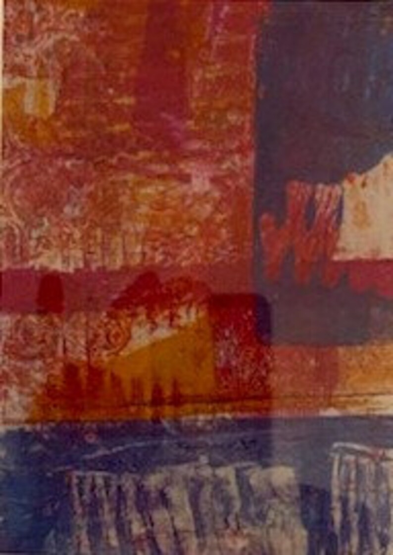 mounted and signed. SALE abstract monoprint piece by Jess Levine