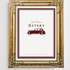 El Gran Gatsby - Impresión de literatura clásica de F. Scott Fitzgerald / 45,7 x 60,9 cm, descarga instantánea - Póster y portada de libro de coches clásicos