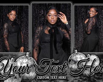 Plantilla de superposición para fotomatón - Superposición navideña en negro y plateado DESCARGA INSTANTÁNEA