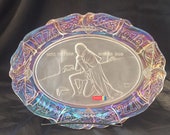 Vintage Fostoria Iridized Clear Glass Tray, Bi-Centennial Themed featuring George Washington, Frosted Glass Center, Carnival Glass