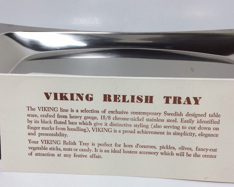 Mid Century Viking Brand Relish Tray,Sleek Stainless Steele Entertaing Tray,Made in Sweden Modern Serving Tray,New in Origianl Packaging