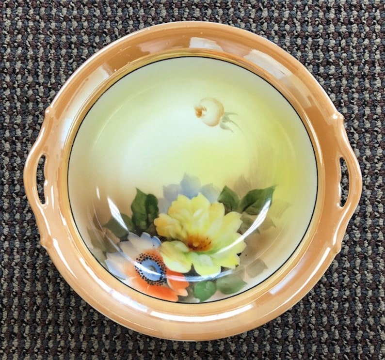 Noritake Lusterware Hand Painted Serving Bowl W/floral Design Etsy