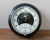 Vintage Soviet Mid-century Modern Clock Barometer Thermometer Mayak Retro Round Black Wall Clock Bakelite Case Clock Retro Wall Clock