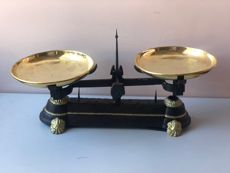 Vintage Black with Gold Scales | Authentic Weighing Machine | Brass Weights