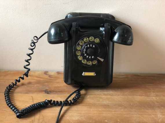 Vintage Black Bakelite 1964 Soviet Telephone - Vintage Rotary Phone Wall Mount Vintage Black Bakelite 1964 Soviet Telephone - Vintage Rotary Phone Wall Mount
