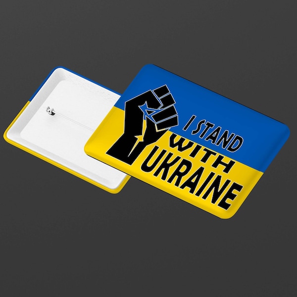Support Ukraine Rectangle Button | Support Ukraine Pin | 2.75"x1.75" Pinback Button | PROCEEDS DONATED TO United Help Ukraine